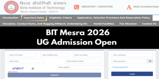 BIT Mesra UG Admission 2026 Begins; Applications Close on May 15